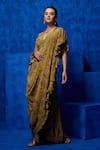 Shop_Nautanky_Yellow Natural Crepe Printed And Elegance Pre-draped Saree With Blouse  _Online_at_Aza_Fashions