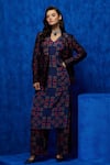 Buy_Nautanky_Blue Blazer Soft Silk Printed Tapestry Blazer Lapel Collar Pant Set _at_Aza_Fashions