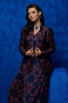 Nautanky_Blue Blazer Soft Silk Printed Tapestry Blazer Lapel Collar Pant Set _at_Aza_Fashions