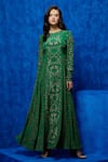 Nautanky_Emerald Green Natural Crepe Printed And Hand Embroidered Verde Panelled Gown _Online_at_Aza_Fashions