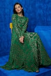 Nautanky_Emerald Green Natural Crepe Printed And Hand Embroidered Verde Panelled Gown _at_Aza_Fashions