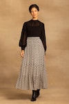 Buy_REENA SHARMA_White Viscose, Georgette Nikita Chevron Print Skirt _at_Aza_Fashions