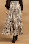 REENA SHARMA_White Viscose, Georgette Nikita Chevron Print Skirt _Online_at_Aza_Fashions