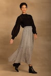 Shop_REENA SHARMA_White Viscose, Georgette Nikita Chevron Print Skirt _Online_at_Aza_Fashions