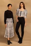 REENA SHARMA_White 100% Cotton Twill Printed Abstract Square Nikita Crop Top _Online_at_Aza_Fashions