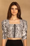 Shop_REENA SHARMA_White 100% Cotton Twill Printed Abstract Square Nikita Crop Top _Online_at_Aza_Fashions
