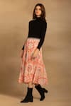 Buy_Reena Sharma_Red Viscose, Georgette Samira Printed Tiered Skirt _Online_at_Aza_Fashions