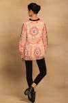 Shop_Reena Sharma_Red Viscose, Georgette Mandarin Collar Abstract Printed Peplum Top _at_Aza_Fashions