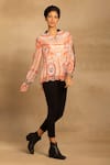 Buy_Reena Sharma_Red Viscose, Georgette Mandarin Collar Abstract Printed Peplum Top _at_Aza_Fashions
