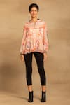 Shop_Reena Sharma_Red Viscose, Georgette Mandarin Collar Abstract Printed Peplum Top _Online_at_Aza_Fashions