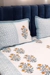 Buy_Design Gaatha_White 100% Cotton Print Floral Bloom Hand Block Bed Cover Set _at_Aza_Fashions