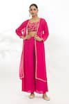 Samyukta Singhania_Pink Jacket Organza Silk Embroidery Sequin Shrug Open Border Flared Pant Set _at_Aza_Fashions