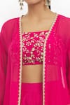 Buy_Samyukta Singhania_Pink Jacket Organza Silk Embroidery Sequin Shrug Open Border Flared Pant Set 