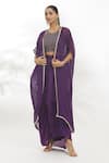 Buy_Samyukta Singhania_Purple Blouse And Skirt Pure Chanderi Silk Embroidery Sequin Border Draped Set _at_Aza_Fashions