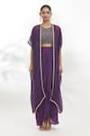 Buy_Samyukta Singhania_Purple Blouse And Skirt Pure Chanderi Silk Embroidery Sequin Border Draped Set _Online_at_Aza_Fashions