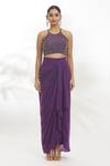 Samyukta Singhania_Purple Blouse And Skirt Pure Chanderi Silk Embroidery Sequin Border Draped Set _at_Aza_Fashions