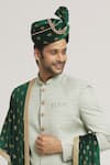 Aryavir Malhotra_Green Zari And Lace Work Velvet Embroidered Dupatta & Safa Set _Online_at_Aza_Fashions