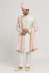 Buy_Aryavir Malhotra_Pink Zari And Lace Work Paisley Embroidered Velvet Dupatta & Safa Set_at_Aza_Fashions