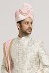 Buy_Aryavir Malhotra_Pink Zari And Lace Work Paisley Embroidered Velvet Dupatta & Safa Set_Online_at_Aza_Fashions