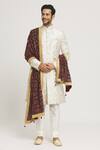 Buy_Aryavir Malhotra_Maroon Zari Thread Velvet Paisley Embroidered Dupatta_at_Aza_Fashions