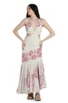 Buy_Shruti Sancheti_Cream Viscose Crepe Printed Floral Plunging V Asymmetric Dress  _at_Aza_Fashions