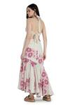 Shop_Shruti Sancheti_Cream Viscose Crepe Printed Floral Plunging V Asymmetric Dress  _at_Aza_Fashions