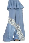 Buy_Shruti Sancheti_Blue Viscose Crepe Embroidered Floral V Neck Peplum Top And Pant Set 