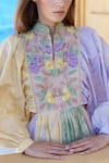 Buy_Shruti Sancheti_Multi Color Silk Mulmul Printed Blocked Embroidered Maxi Dress 