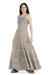 Shruti Sancheti_Blue Handloom Cotton Embroidered Mirror Square Striped Maxi Dress  _Online_at_Aza_Fashions