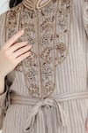 Shop_Shruti Sancheti_Brown Handloom Cotton Embroidered Bead And Cordwork Shirt Maxi Dress _Online_at_Aza_Fashions