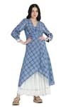 Buy_Shruti Sancheti_Blue Chambray Embroidered Asymmetrical Checkered Pattern Midi Dress  _at_Aza_Fashions