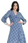 Shruti Sancheti_Blue Chambray Embroidered Asymmetrical Checkered Pattern Midi Dress  _Online_at_Aza_Fashions