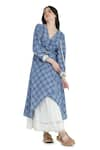 Buy_Shruti Sancheti_Blue Chambray Embroidered Asymmetrical Checkered Pattern Midi Dress  _Online_at_Aza_Fashions