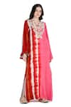 Buy_Shruti Sancheti_Red Viscose Crepe Embroidered Bead Notched Kaftan Dress  _at_Aza_Fashions