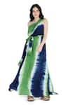 Shruti Sancheti_Blue Viscose Crepe One-shoulder Slit Maxi Dress _Online_at_Aza_Fashions