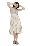 Buy_Shruti Sancheti_Cream Viscose Crepe Printed Round Cord And Bead Embroidered Dress  _at_Aza_Fashions