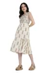 Shruti Sancheti_Cream Viscose Crepe Printed Round Cord And Bead Embroidered Dress  _Online_at_Aza_Fashions