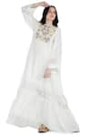 Buy_Shruti Sancheti_White Silk Mulmul Embroidered Cord Round High Low Midi Dress _at_Aza_Fashions