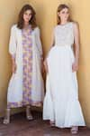 Shruti Sancheti_White Silk Embroidery Bloom Cross Stitch Notched V Midi Dress  _Online_at_Aza_Fashions