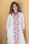 Buy_Shruti Sancheti_White Silk Embroidery Bloom Cross Stitch Notched V Midi Dress  _Online_at_Aza_Fashions