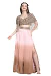 Buy_Shruti Sancheti_Brown Viscose Crepe Circlet Maze Embellished Cape Palazzo Set  _at_Aza_Fashions