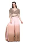 Buy_Shruti Sancheti_Brown Viscose Crepe Circlet Maze Embellished Cape Palazzo Set  _Online_at_Aza_Fashions