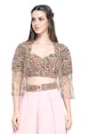 Shruti Sancheti_Brown Viscose Crepe Circlet Maze Embellished Cape Palazzo Set  _at_Aza_Fashions