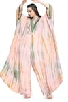 Shruti Sancheti_Pink Viscose Crepe Shibori Tie Dye V Neck Batwing Sleeves Jumpsuit  _Online_at_Aza_Fashions