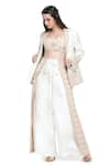 Buy_Shruti Sancheti_White Lining Shantoon Embroidery Mirror Blazer Jacket Palazzo Set  _at_Aza_Fashions