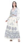 Shruti Sancheti_White Handloom Cotton Print Acanthus Lapel Collar Crop Top Skirt Set _Online_at_Aza_Fashions