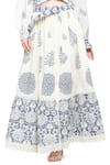 Buy_Shruti Sancheti_White Handloom Cotton Print Acanthus Lapel Collar Crop Top Skirt Set _Online_at_Aza_Fashions