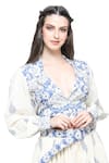 Shruti Sancheti_White Handloom Cotton Print Acanthus Lapel Collar Crop Top Skirt Set _at_Aza_Fashions