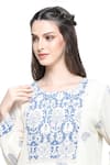 Shruti Sancheti_White Handloom Cotton Print Frond Bloom Round Kurta Pant Set _Online_at_Aza_Fashions