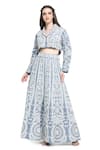 Buy_Shruti Sancheti_Blue Handloom Cotton Embroidery Jasmine Mirror Crop Top With Lehenga _at_Aza_Fashions